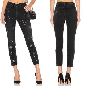 GRLFRND Black Star Embroidered Slim Crop Jeans